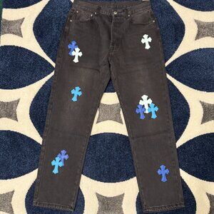 Chrome Hearts Black Levis Jeans With Blue and White Patches Size 34